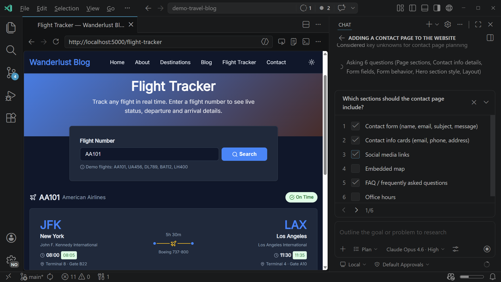 VS Code with a local agent chat session running alongside the editor.