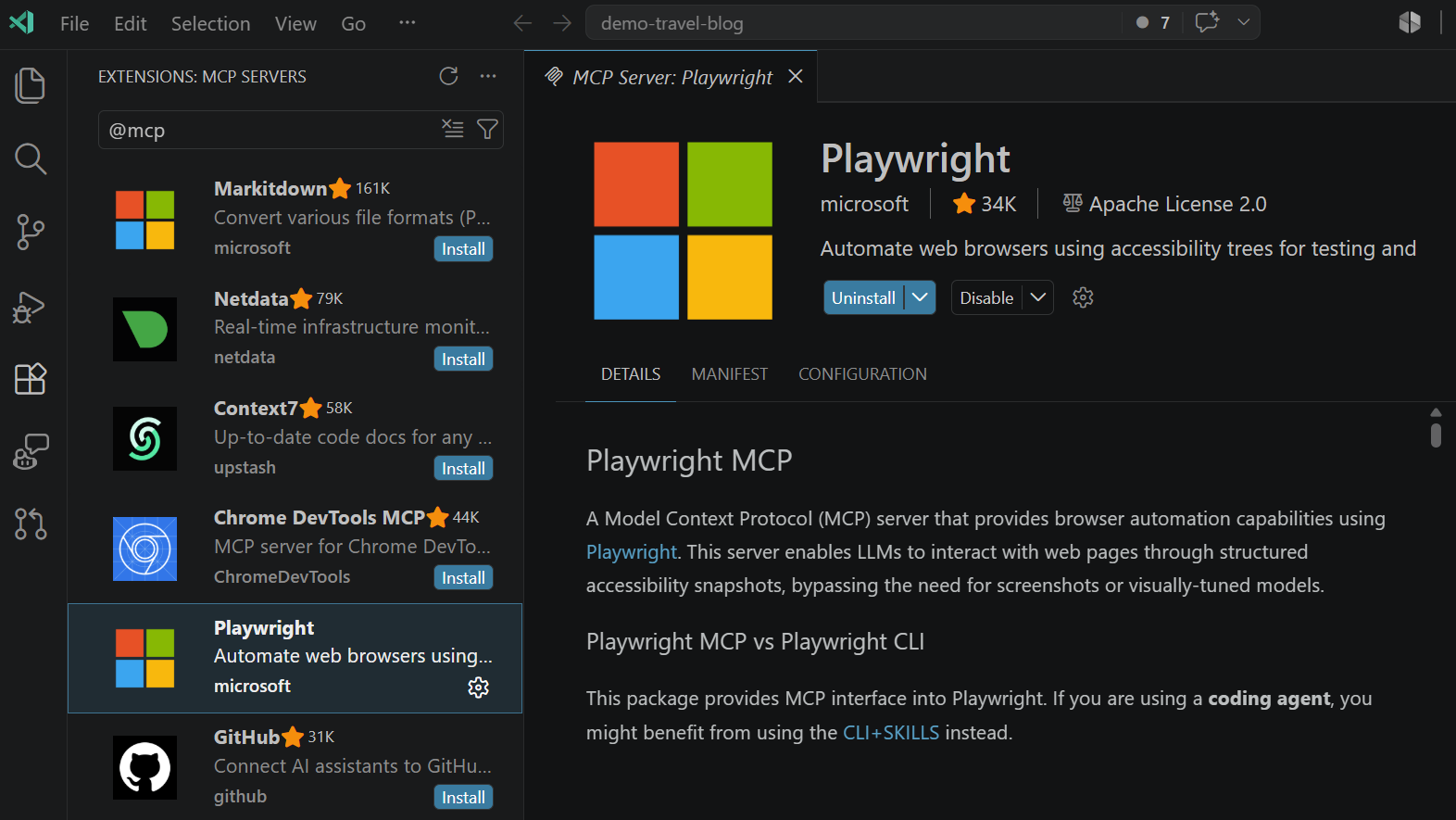 Screenshot of VS Code showing MCP servers configured for agents.