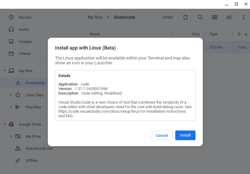Package installer asking to install VS Code