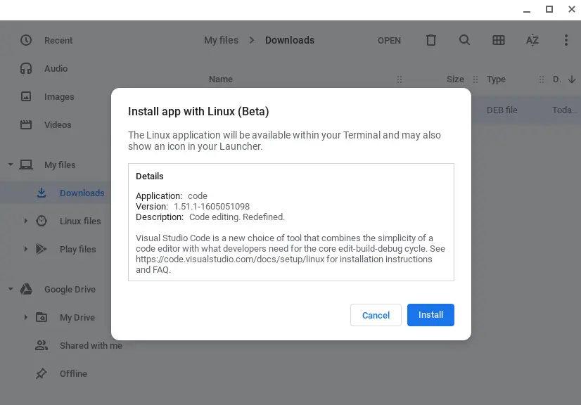 Package installer asking to install VSĀ Code