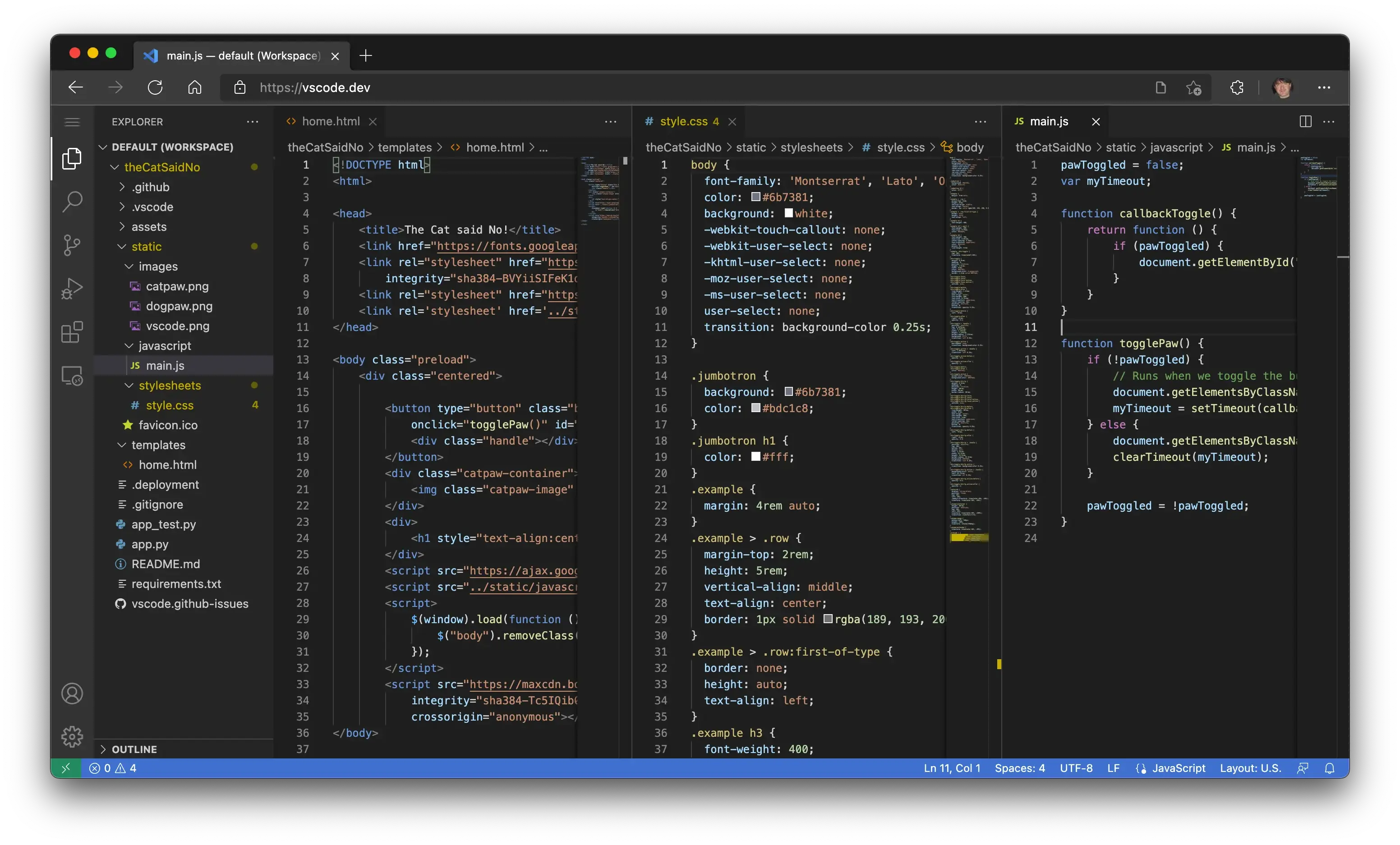 vscode.dev running in the browser
