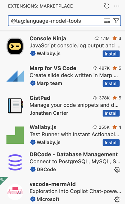 extension search showing extensions that contribute tools