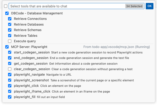 Edit UI showing how to enable and disable tools