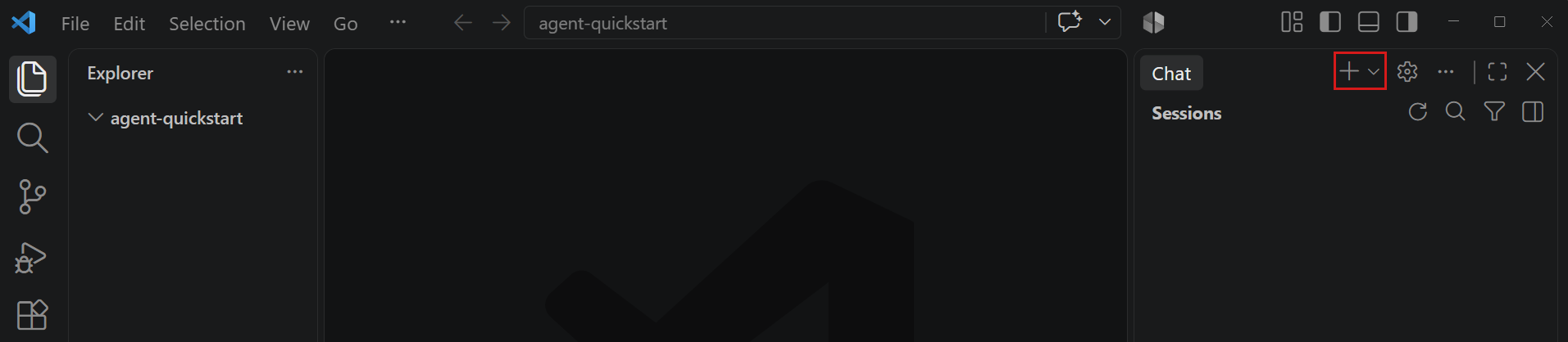Screenshot of opening a new chat in the Copilot Chat view.