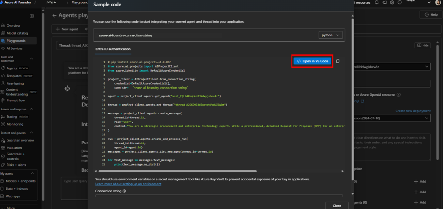 Screenshot that shows Open in VS Code button