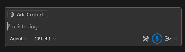 Screenshot of the chat input field showing an active microphone icon to enter a voice chat message