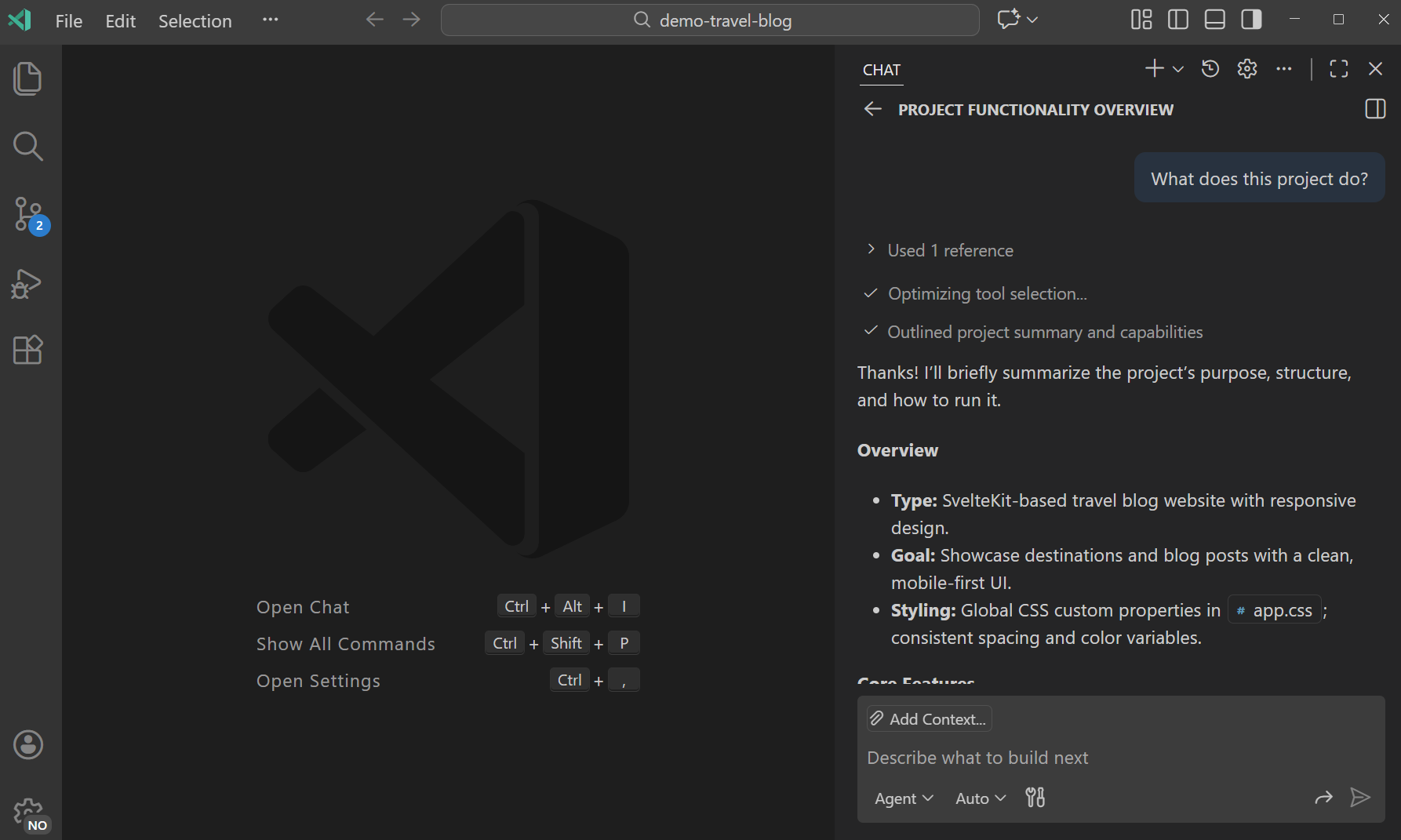 Screenshot of opening a new chat session in the Chat view in VS Code.