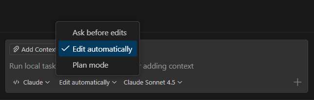 Screenshot showing Claude agent permission mode options.