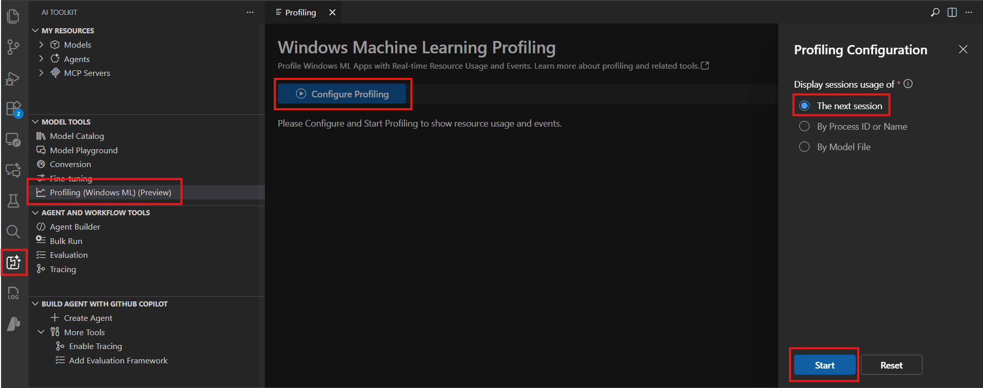 Screenshot that shows how to start by the next session