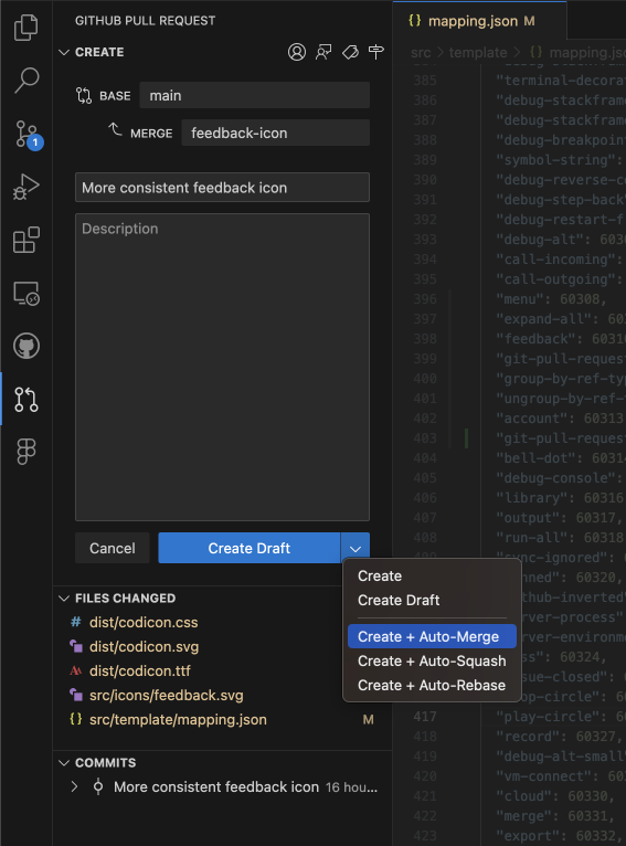 Screenshot showing the Create Pull Request view.
