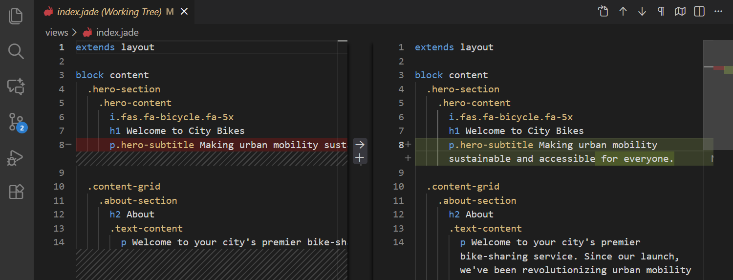 Screenshot of the Diff Editor showing side-by-side changes between file versions.