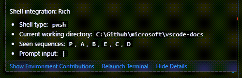 Screenshot of the detailed terminal tab hover showing the shell type like pwsh and the current working directory.