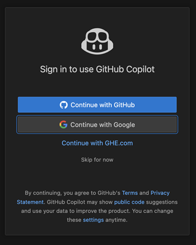 Screenshot showing the sign in dialog showing the option to use a Google account.