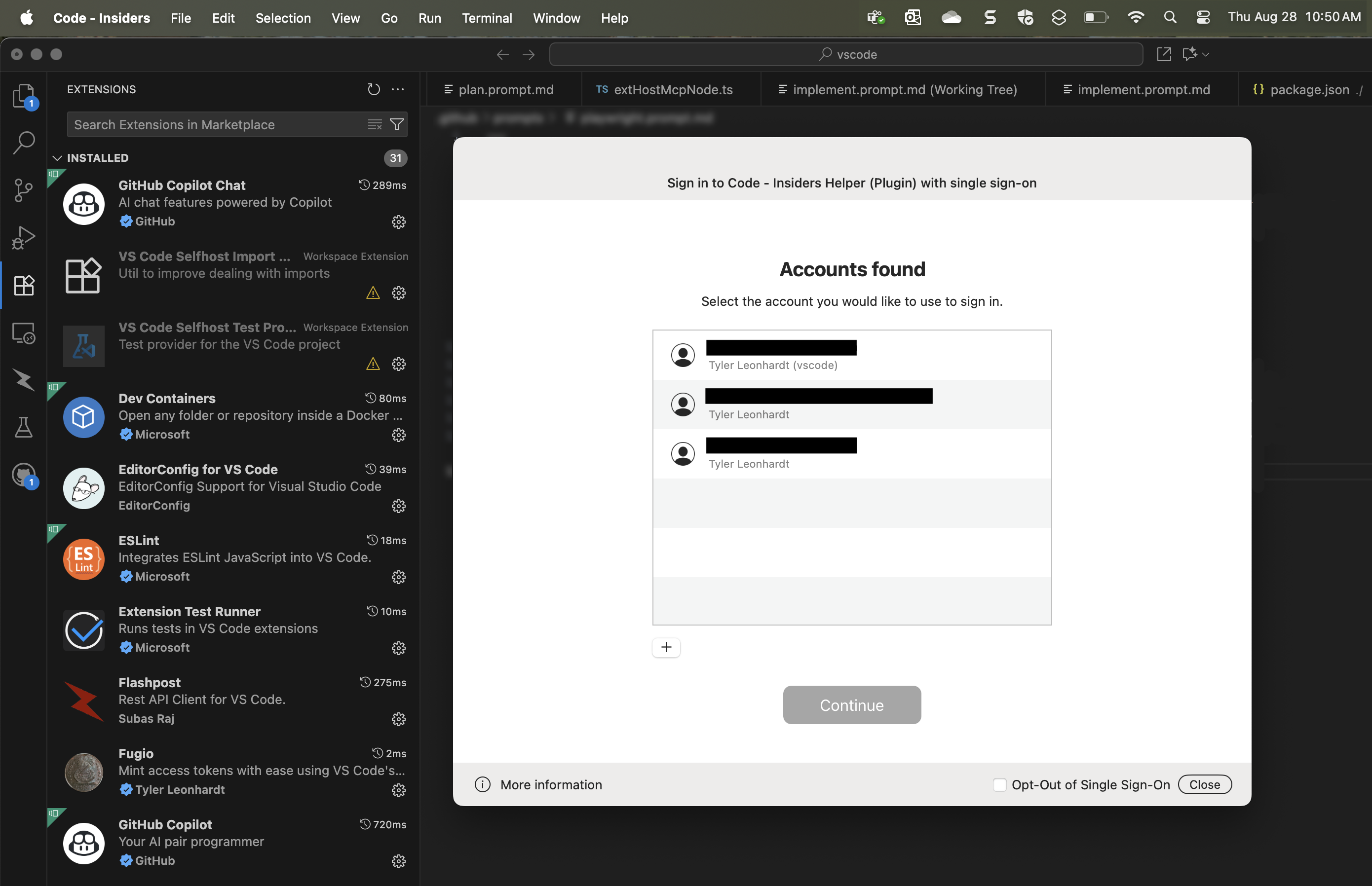 Screenshot of a native broker dialog window asking to sign into VS Code.