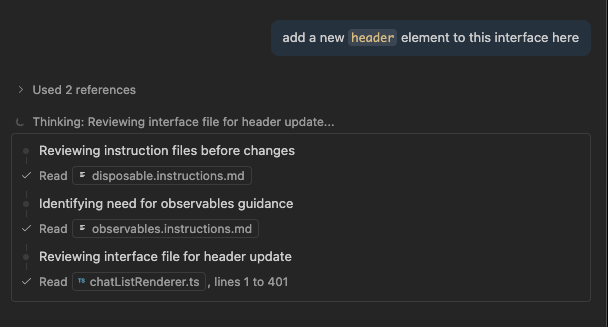 Screenshot showing reasoning tokens displayed in chat with interleaved tool calls and reasoning output. This is the UI with and for the respective thinking settings.