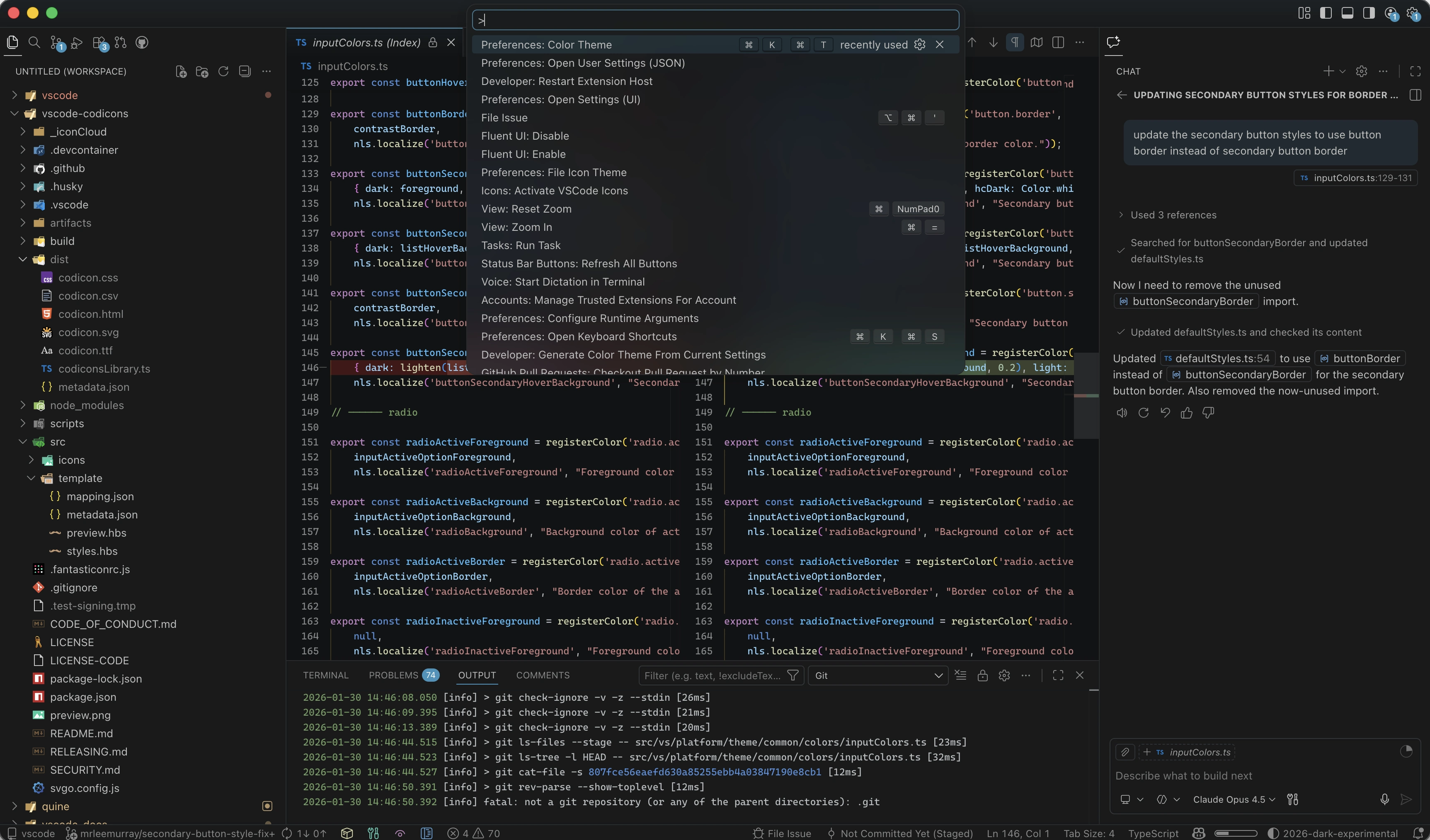 Screenshot showing the new experimental VS Code Dark theme.