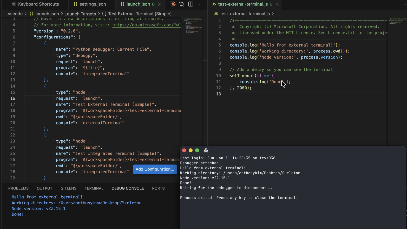 Screenshot showing Ghostty launched as an external terminal from VS Code.