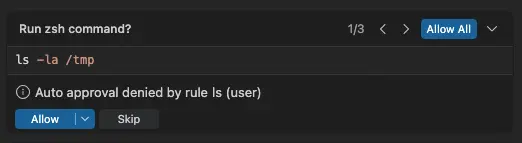 Screenshot showing the confirmation carousel with navigation for reviewing pending tool confirmations.