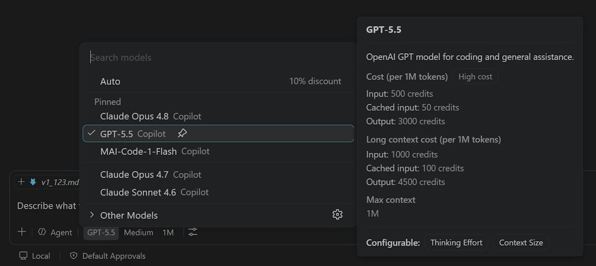 Screenshot showing extended context size options.