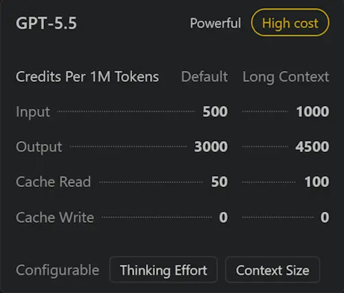 Screenshot showing the simplified model hover with a one-word capability descriptor and deep link configuration buttons.