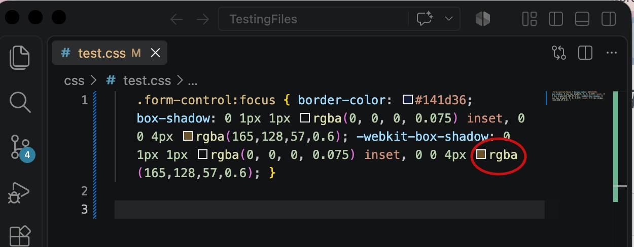 Screenshot showing the wrapped CSS line fitting within the editor viewport.