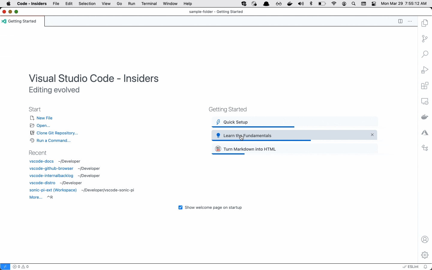 Getting Started experience walkthrough